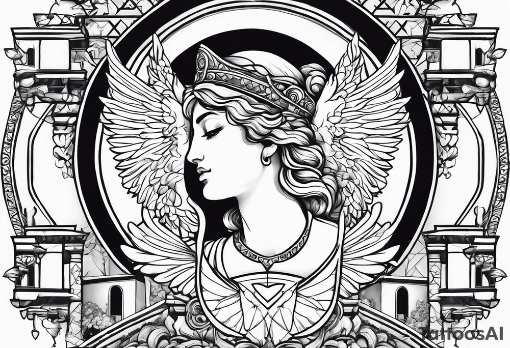 Eros definition with Greek architecture and symbols of love tattoo idea