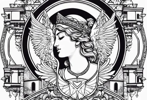 Eros definition with Greek architecture and symbols of love tattoo idea