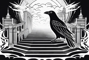 Valhalla  fog stairs mist raven tattoo idea