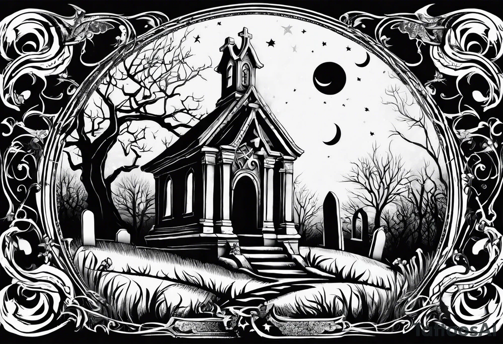 graveyard with moon tattoo idea
