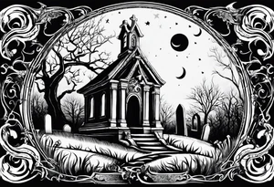 graveyard with moon tattoo idea