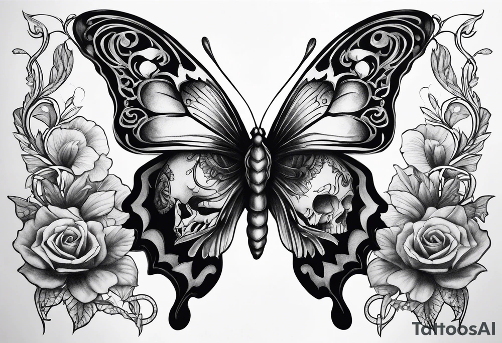reincarnation, butterfly, skull tattoo idea