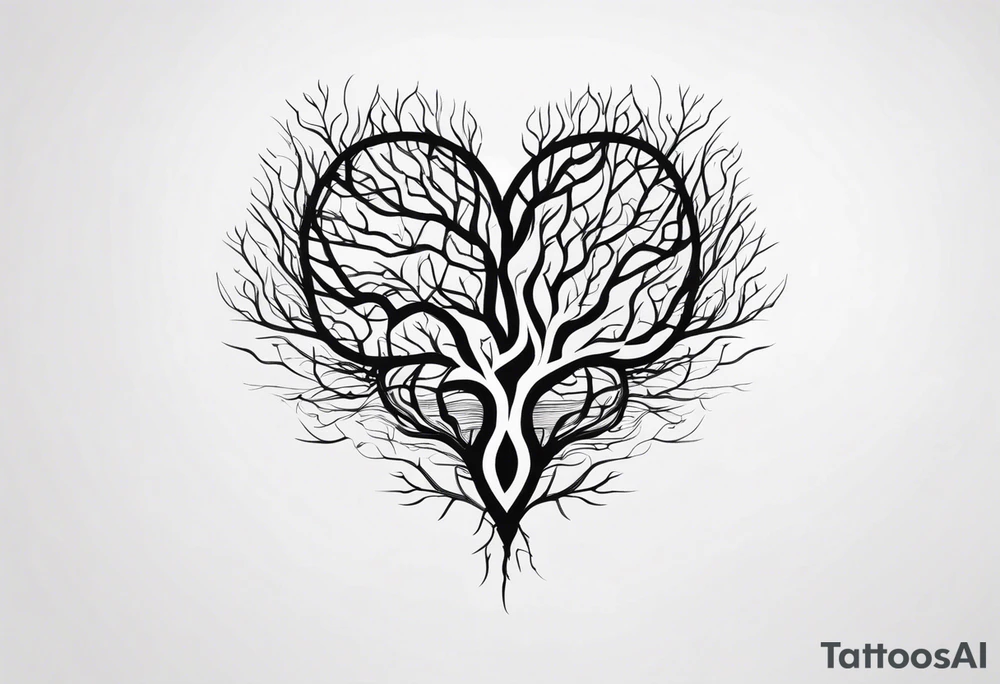 a heart shape with this inside the heart: brain, plane, family, and tree roots tattoo idea