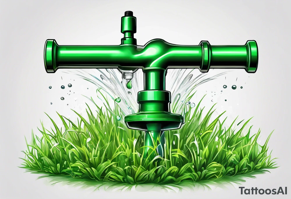 Automatic lawn sprinkler with green grass tattoo idea