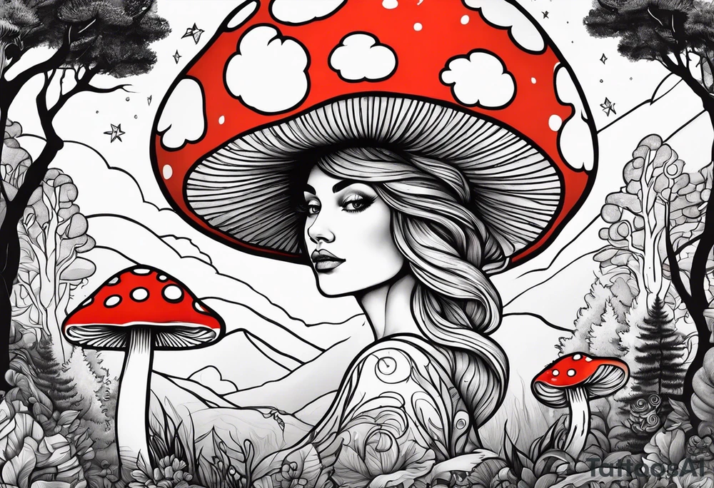 mushroom lady running naked in the woods tattoo idea