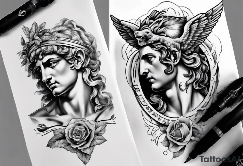 realistic Apollo greek mythology tattoo idea