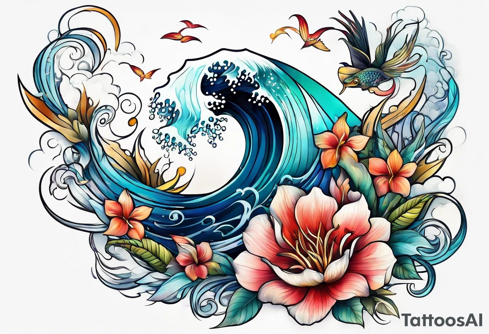 sea, flower tattoo idea