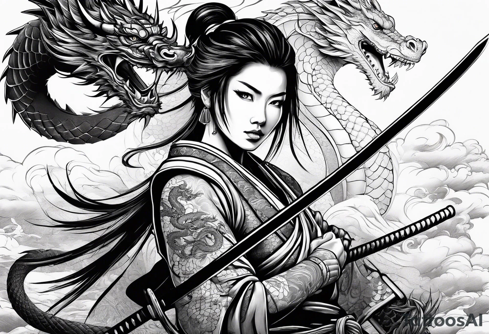 beautiful female samurai with a dragon tattoo idea