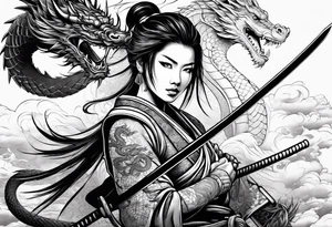 beautiful female samurai with a dragon tattoo idea
