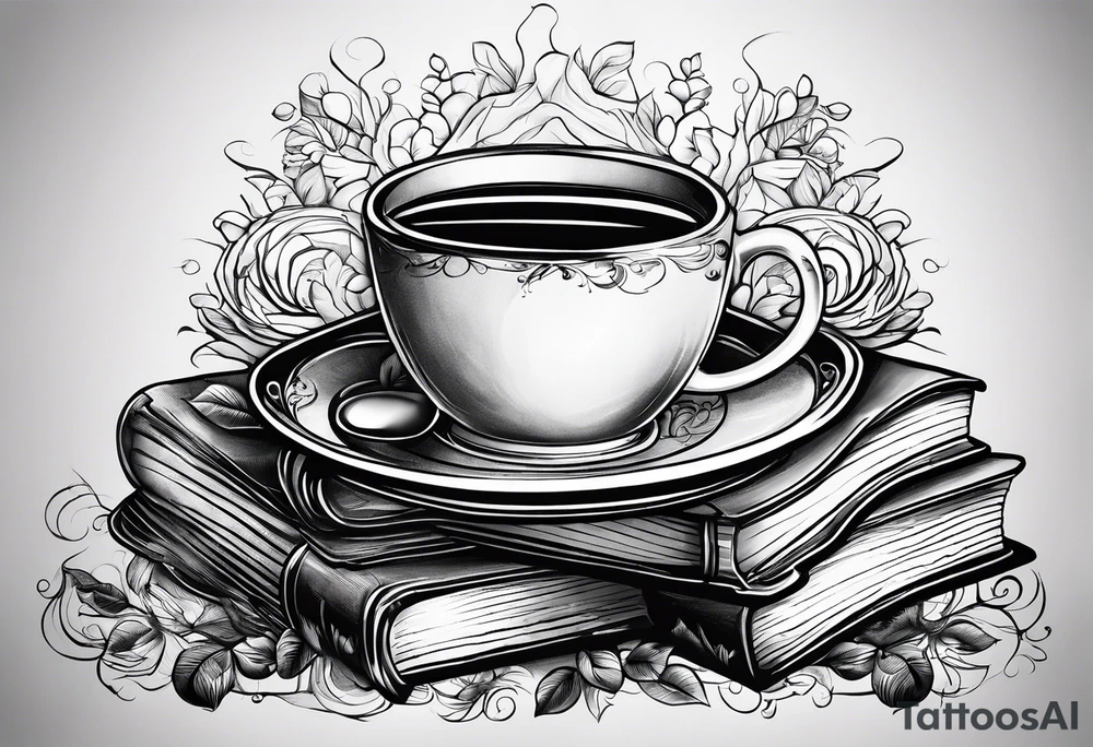 4 stacked books with a cup of coffee on top tattoo idea