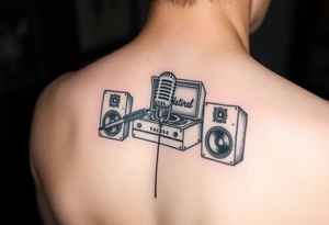 natural born talent written with a microphone and speakers with an old record player tattoo idea
