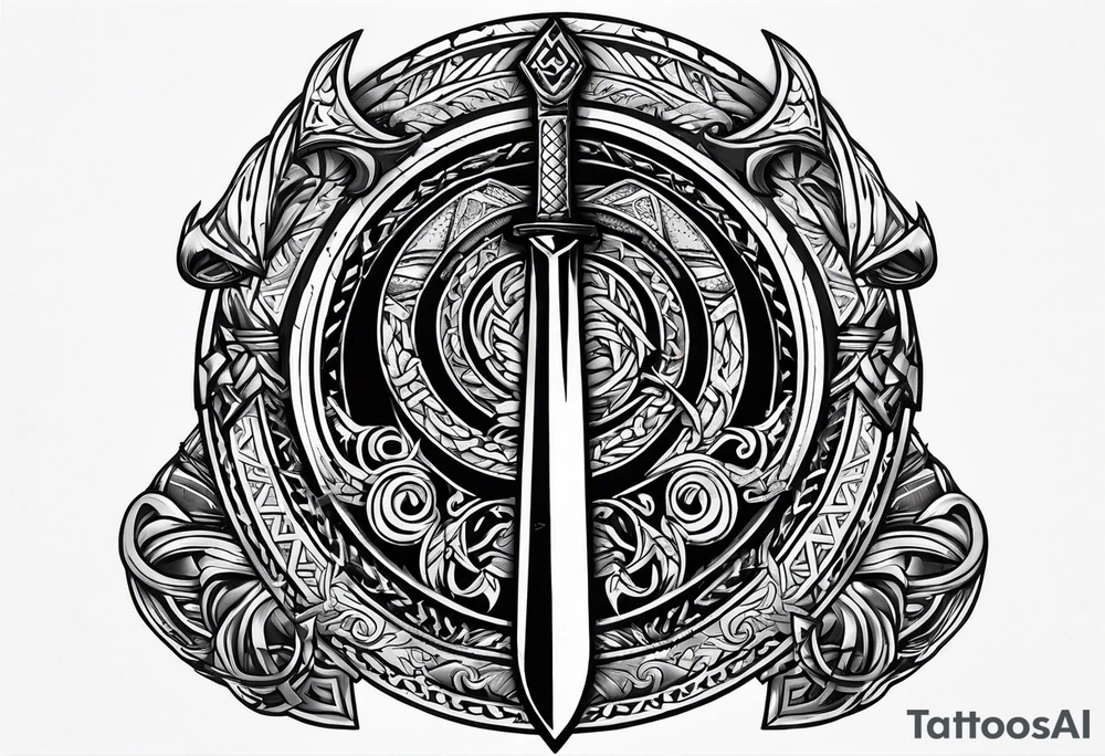 Valhalla sword shield axe Valknut tattoo idea