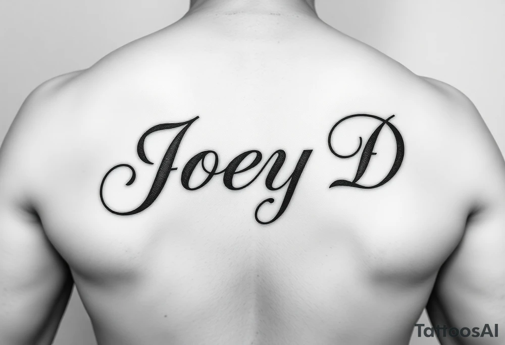 The words Joey D written with a large scale fancy J at the start tattoo idea