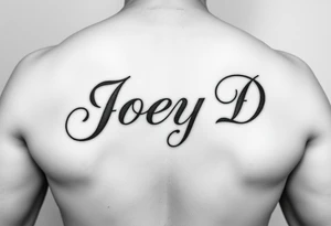 The words Joey D written with a large scale fancy J at the start tattoo idea