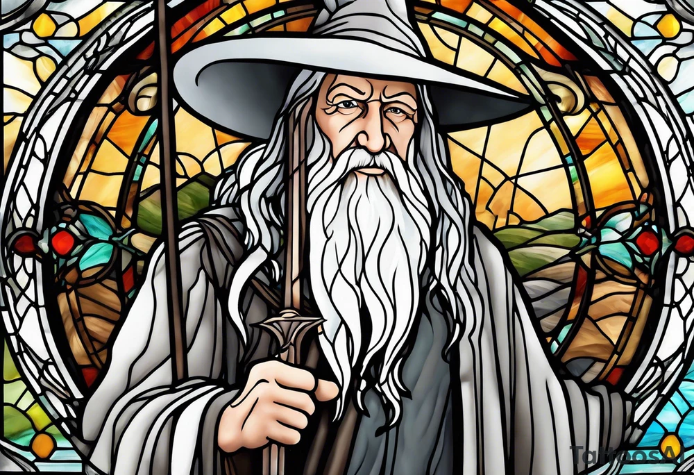 Gandalf in stained glass fighting tattoo idea