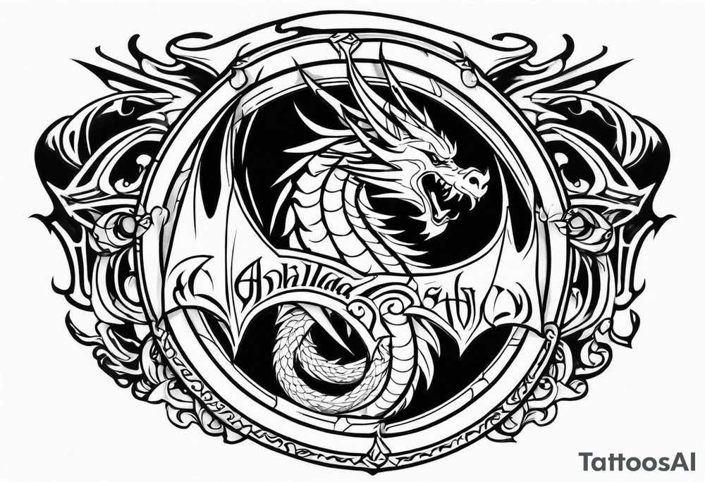 Valhalla sword shield dragon fire tattoo idea