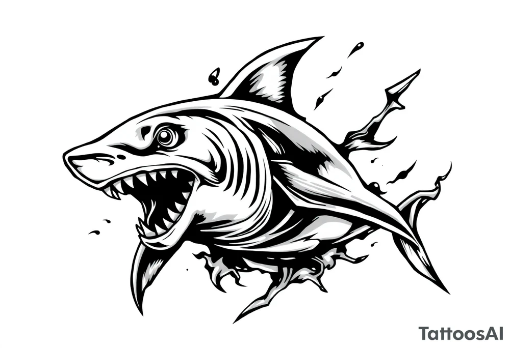 Masculine strong shark flowing tattoo idea