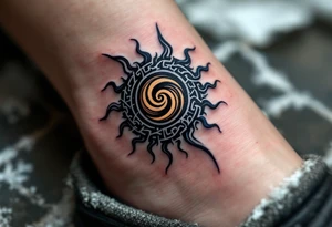 With spirals of cobalt and charcoal, this Celtic sun combines sky and shadow on the upper arm. tattoo idea