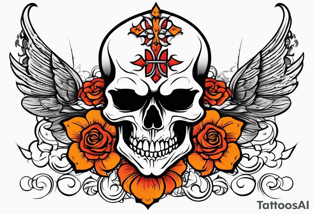 Gothic of skull that is red and orange tattoo idea