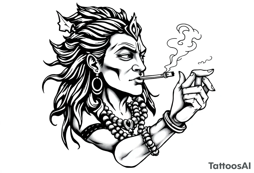Shiva smoking a joint with one hand and spraying with another hand tattoo idea