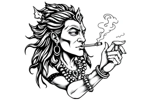 Shiva smoking a joint with one hand and spraying with another hand tattoo idea