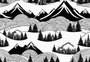 small circle shape trees mountain tattoo idea