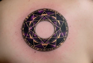 A dark violet magic circle with golden protective markings and layered spell rings. tattoo idea