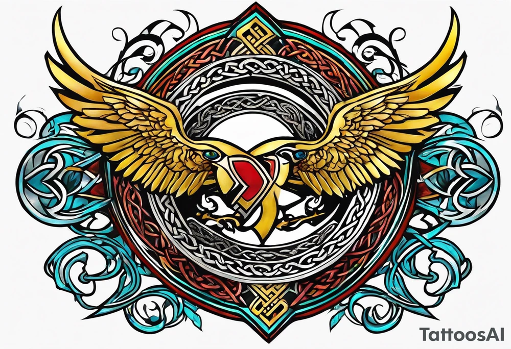 celtic band for around an arm, incorporating the word love, a gryffin tattoo idea