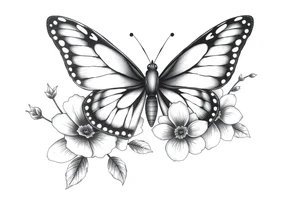 blackink work and shading butterfly with flowers tattoo idea