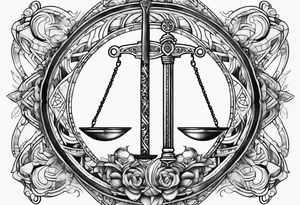 Sword with Libra scales fine lines tattoo idea