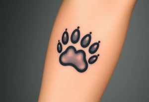 A black-and-gray shaded paw print, with heart and intense shading for a bold tattoo idea