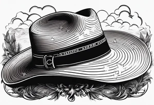 Ruggred cross with a cowboy hat that says sleep through the storm tattoo idea