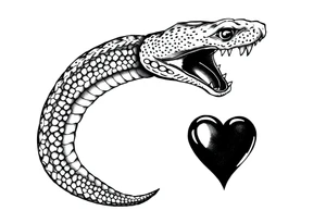 Can you give an example of a snake tattoo that wraps around the elbow and ends on the forearm on the ulnar side? With the words jealous, shame, and black heart subtly incorporated. tattoo idea