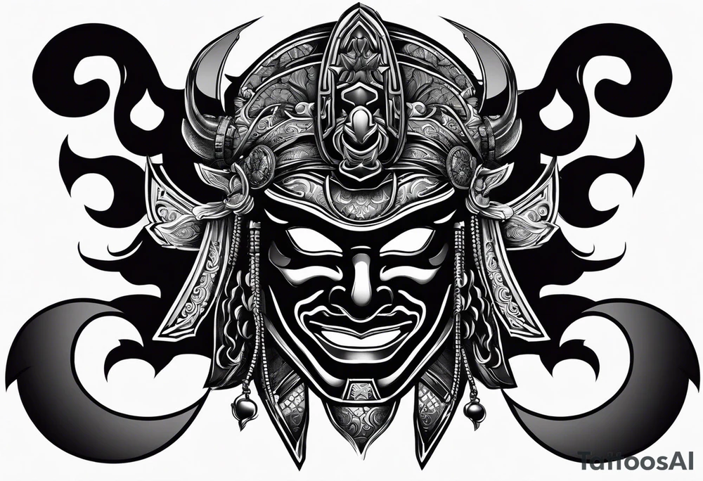 Black samurai mask all black stencil for shoulder tattoo idea Black samurai mask all black stencil for shoulder tattoo idea