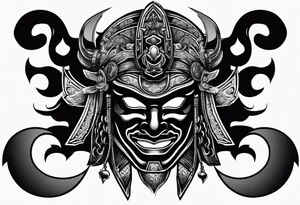 Black samurai mask all black stencil for shoulder tattoo idea
