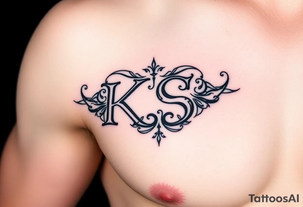 Tatuaje de ornamenta gótica que forme las letras las letras "KS" tattoo idea