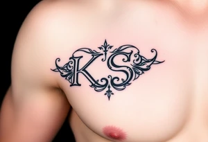 Tatuaje de ornamenta gótica que forme las letras las letras "KS" tattoo idea