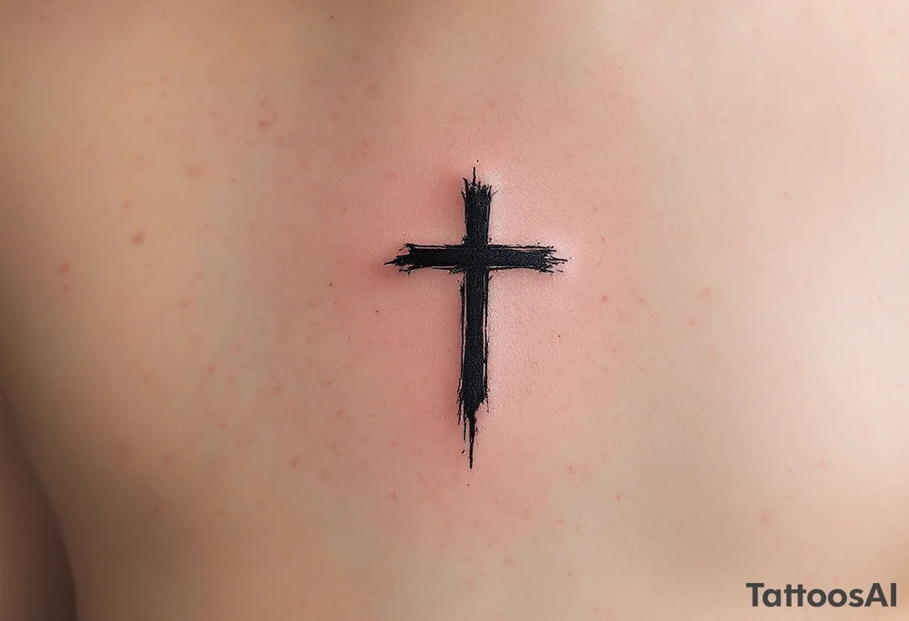 A small, sharp-edged black cross tattoo placed just beneath the outer corner of the eye, with subtle red shading around the lines to give it a raw, rebellious aura. tattoo idea