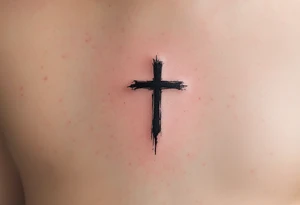 A small, sharp-edged black cross tattoo placed just beneath the outer corner of the eye, with subtle red shading around the lines to give it a raw, rebellious aura. tattoo idea