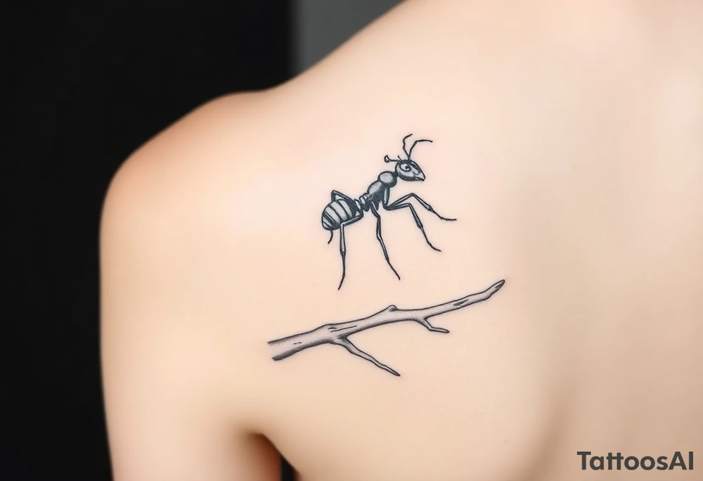 Army ant on a tree branch tattoo idea