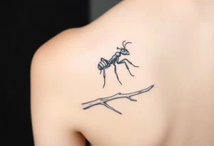 Army ant on a tree branch tattoo idea