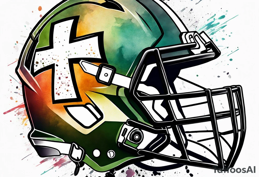 American football cross with watercolor background tattoo idea