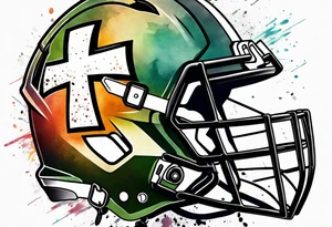 American football cross with watercolor background tattoo idea