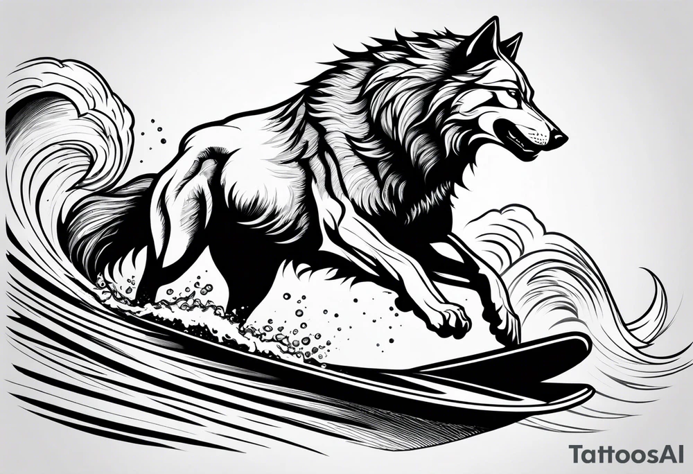 a pack muscular of wolves surfing tattoo idea