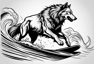 a pack muscular of wolves surfing tattoo idea