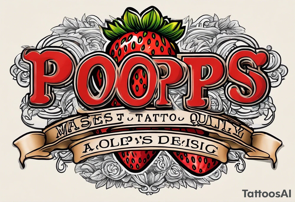 strawberry alone wrapped in banner saying Pops tattoo idea