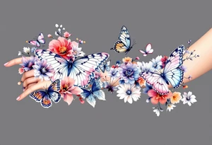 Different butterflies in many sizes with flowers tattoo idea