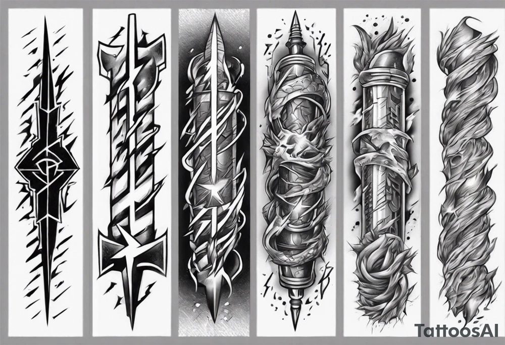 forearm sleeve thunder pattern tattoo idea