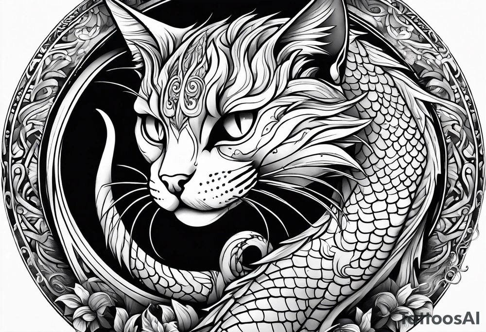 A cat touching a dragon's nose tattoo idea