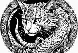 A cat touching a dragon's nose tattoo idea